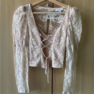 NWOT Topshop Lace-Up Blouse in Cream